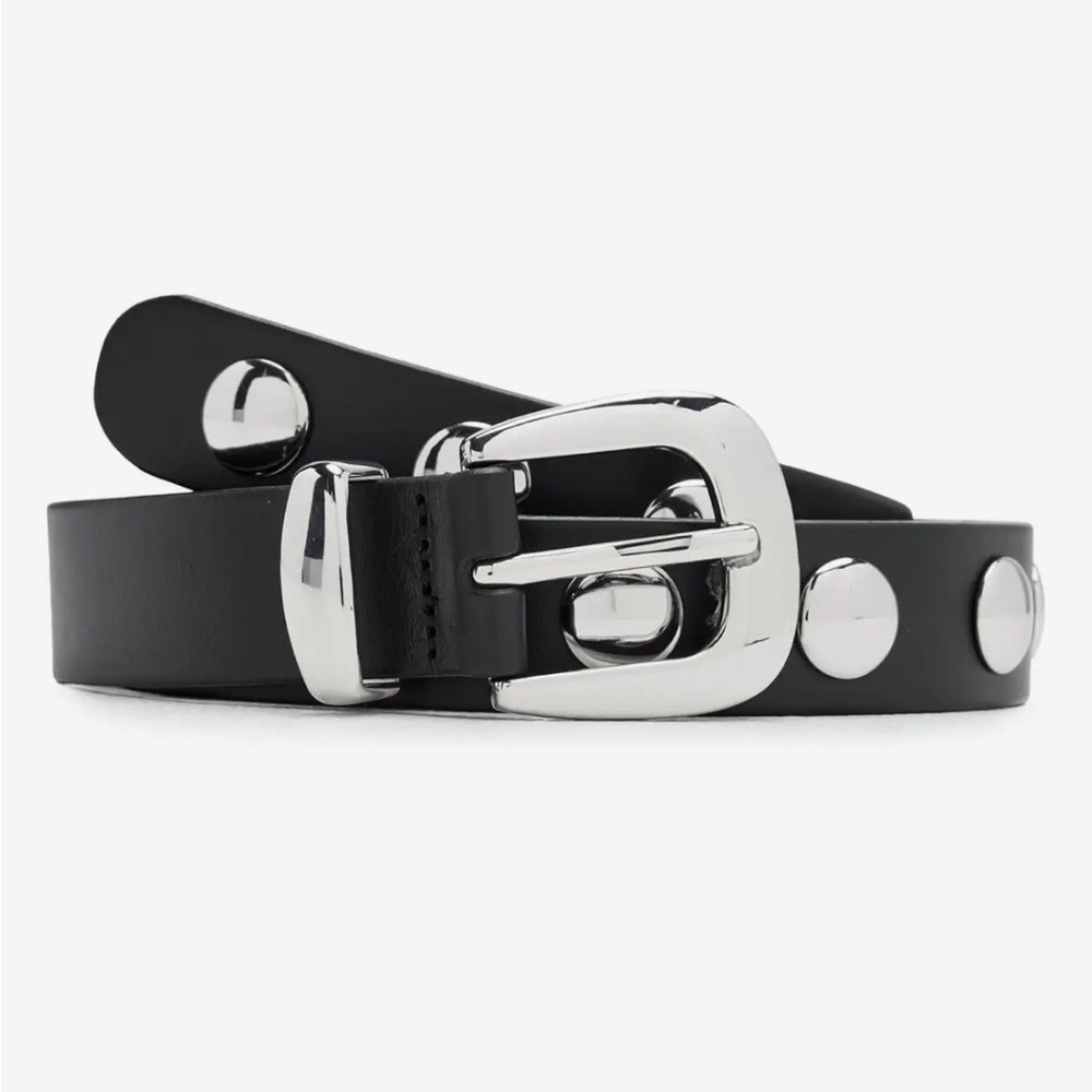 Madewell Leather Black Belt with Silver Studs